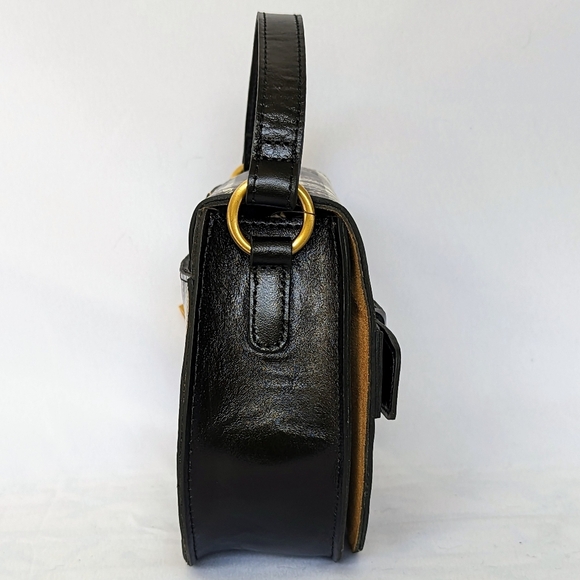 Patricia Nash Annfield Saddle Bag Leather Crossbody Handle Black White Plaid NWT - Picture 4 of 13